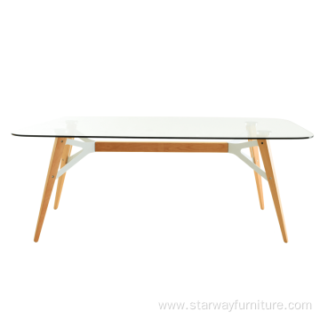Modern rectangle wood and glass dining table